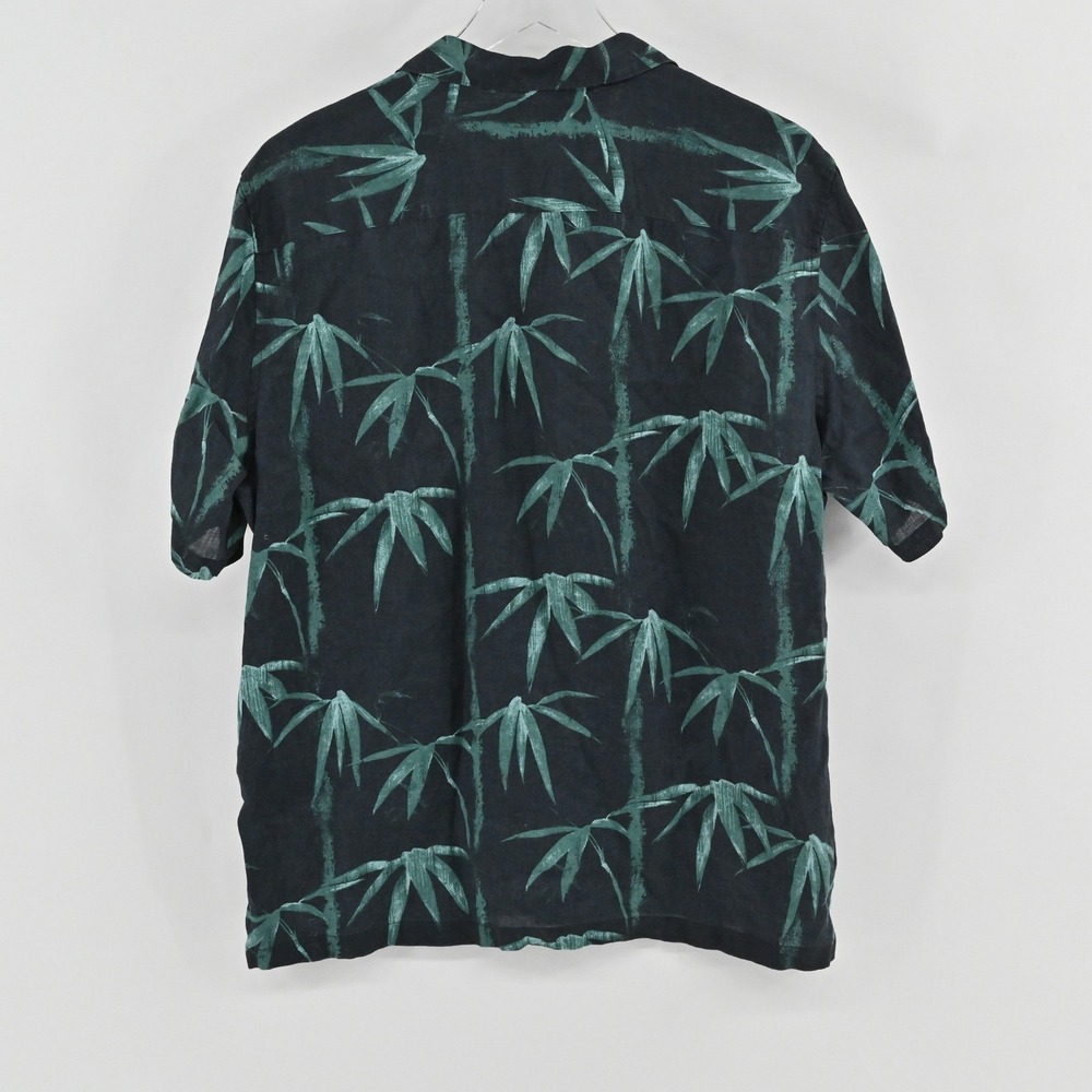 Theory Irving Bamboo Shirt Mens Size XL Black Teal Linen Tropical Button Resort - Picture 2 of 9